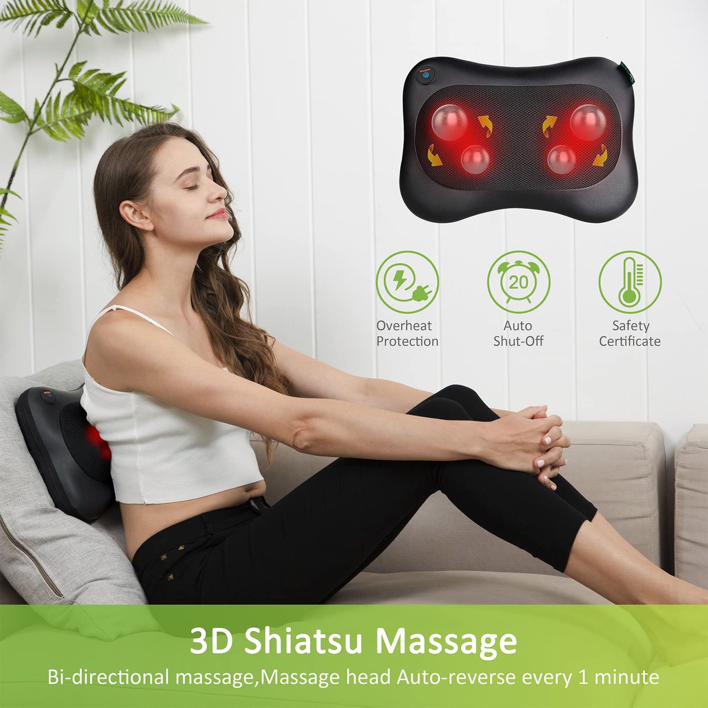 Shiatsu Back and Neck Massager with Soothing Heat -Deep Tissue Massage Pillow with 3D Kneading