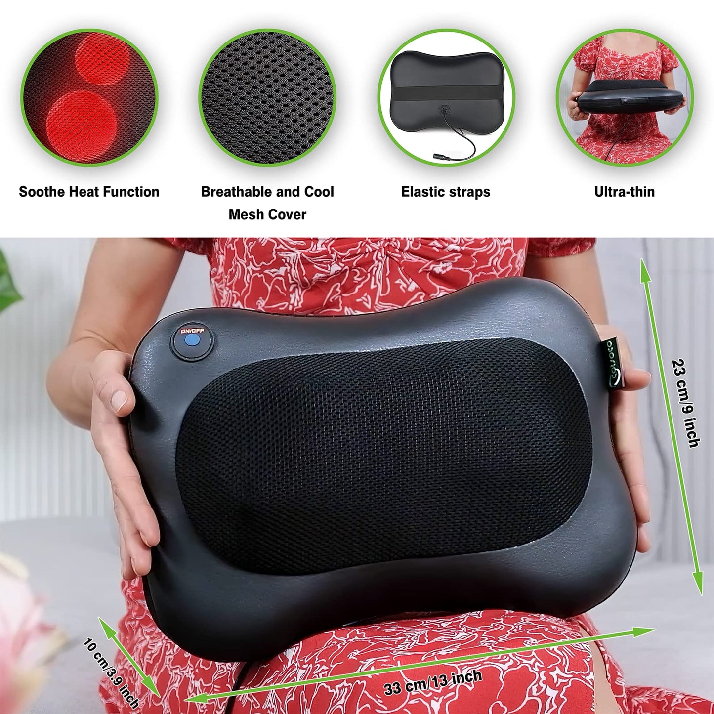 Shiatsu Back and Neck Massager with Soothing Heat -Deep Tissue Massage Pillow with 3D Kneading